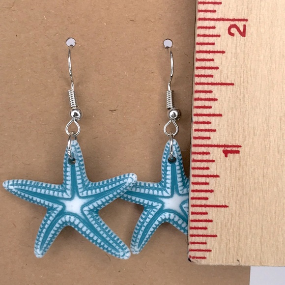 Ocean Style Starfish Shell with Faux Pearl Dangle Earrings - Picture 2 of 2
